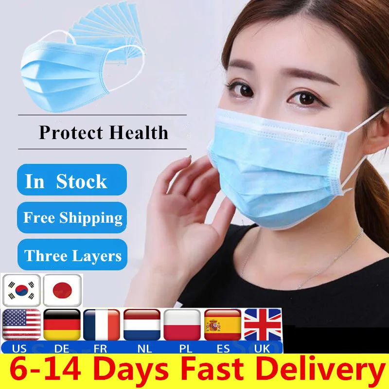 

IN STOCK FAST SHIP Face Mouth Mask Anti-Dust Disposable Mask 3 Layers Filter Dustproof Earloop Non Woven Mouth Protective Mask