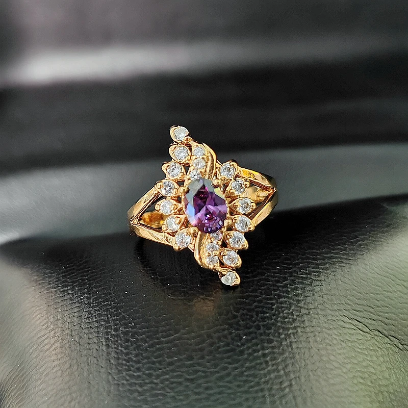 Womens Ring Purple Cubic-Zirconia Fashion Jewelry Gold-Color Wholesale Wedding/engagement