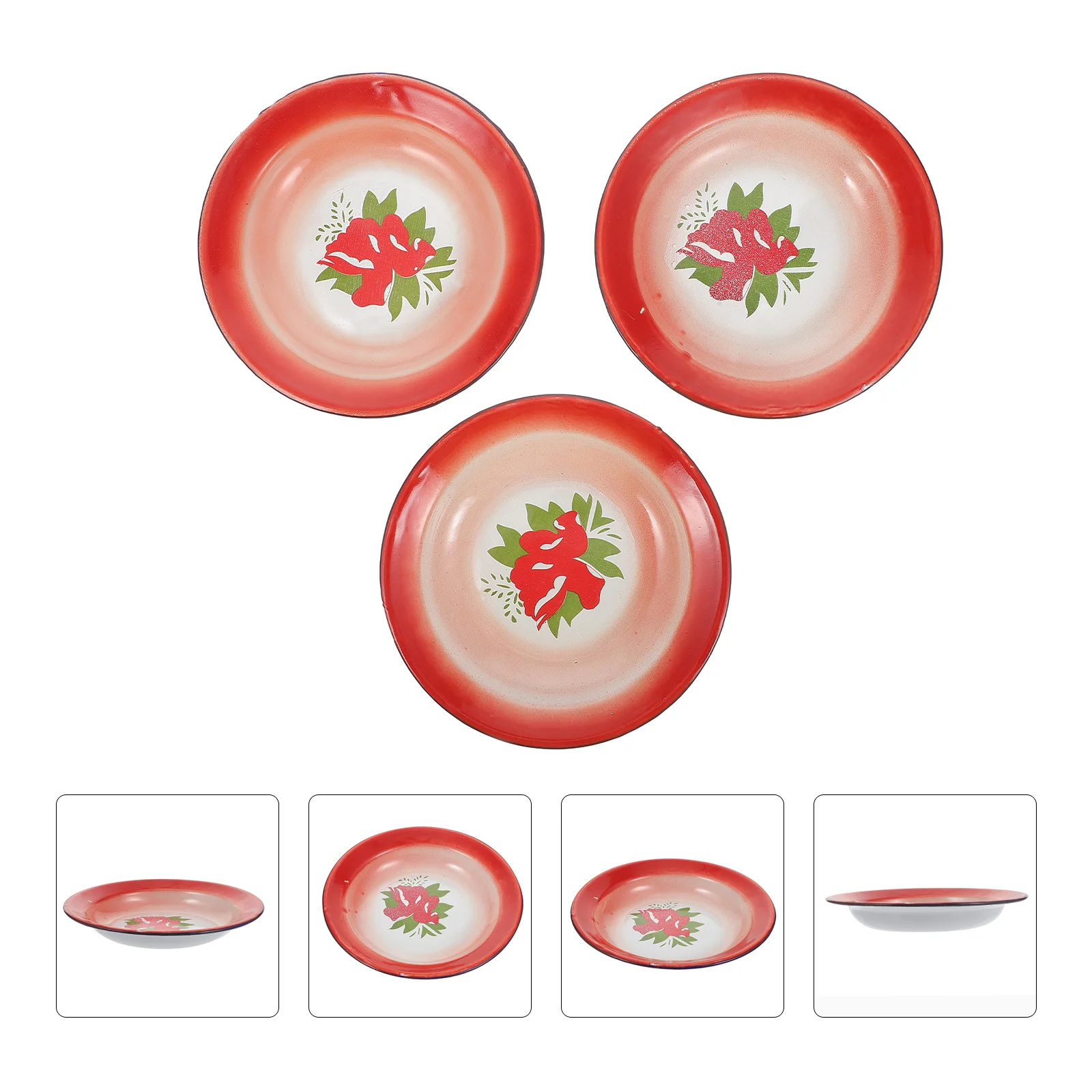 3pcs Multipurpose Snack Plates Food Serving Trays Iron Enamel for Home (Red) | Дом и сад