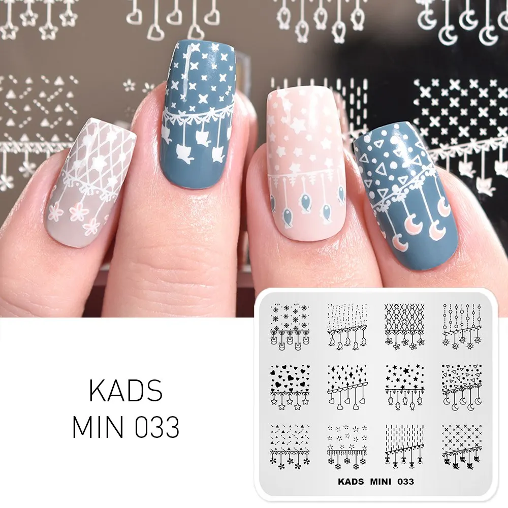 MIN 033 KADS пластины для стемпинга ногтей 33 дизайна, серия MIN, накладные изображения, шаблонные штампы, сделай сам, маникюрный штамп, трафарет для дизайна ногтей - Цвет: MIN 033