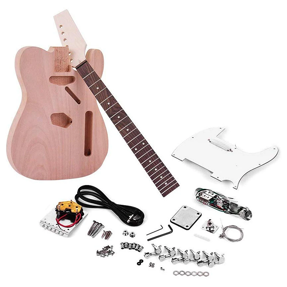 

New Arrival Unfinished Electric Guitar DIY Kit for TL Tele Style Guitar Guitar Tool Fretboard Pickup Mahogany Neck Wood