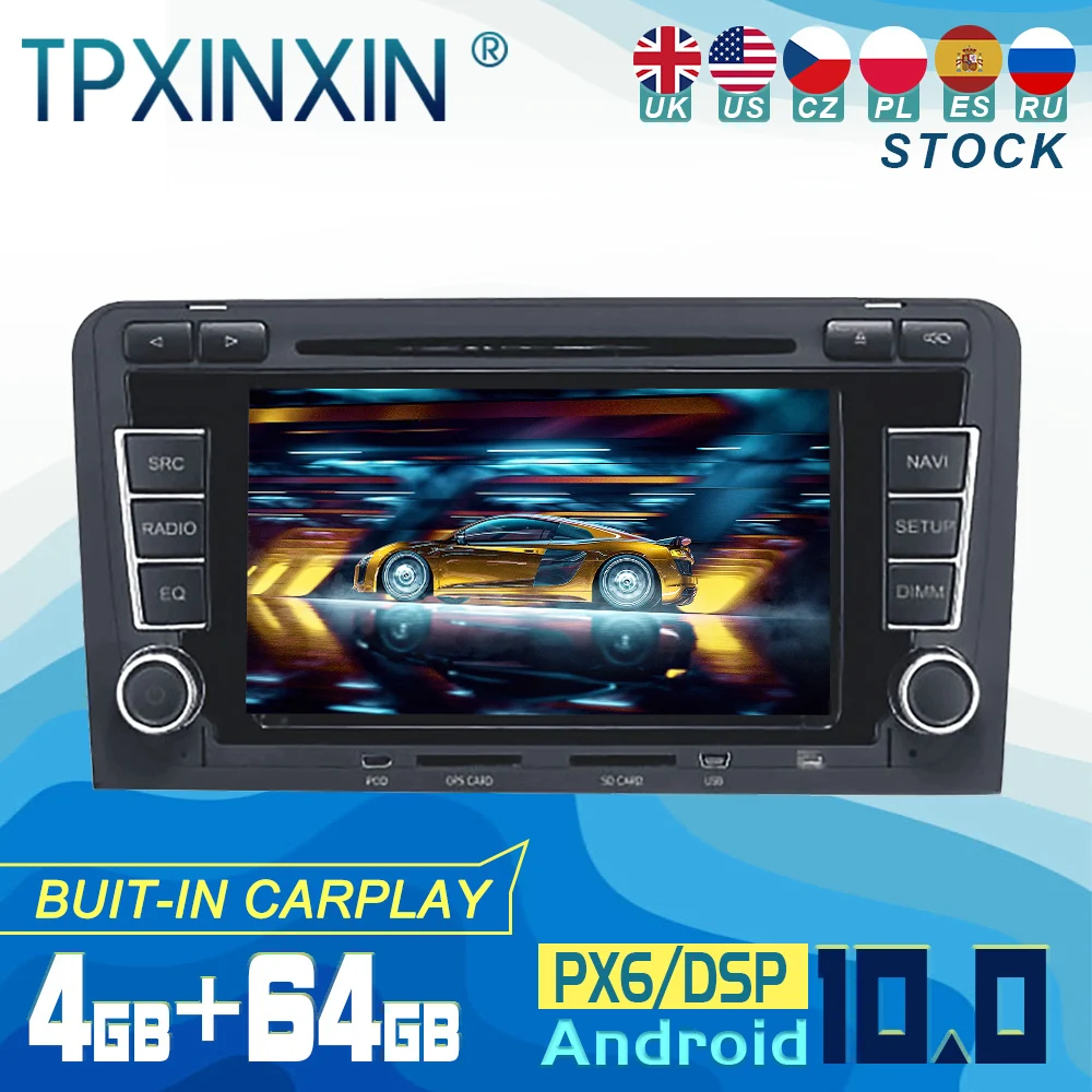 

PX6 For AUDI A3 2003-2013 Android 10 Carplay Radio Player Car GPS Navigation Head Unit Car Stereo WIFI DSP BT