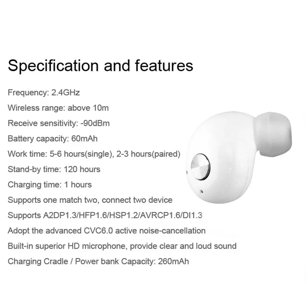 Мини Bluetooth наушники спортивные беспроводные стерео музыкальные наушники-вкладыши с шумоподавлением с микрофоном с портативным зарядным устройством