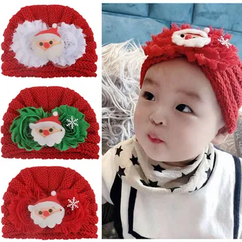 

Baby Christmas Cartoon Girls Caps Infant Hat Winter Soft Cute Newborn Turban Elastic Knitted Cap Hot