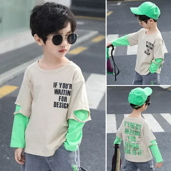 

Children's clothing spring boy long-sleeved t-shirt fake two-piece children's bottoming shirt in the big boy jacket tide