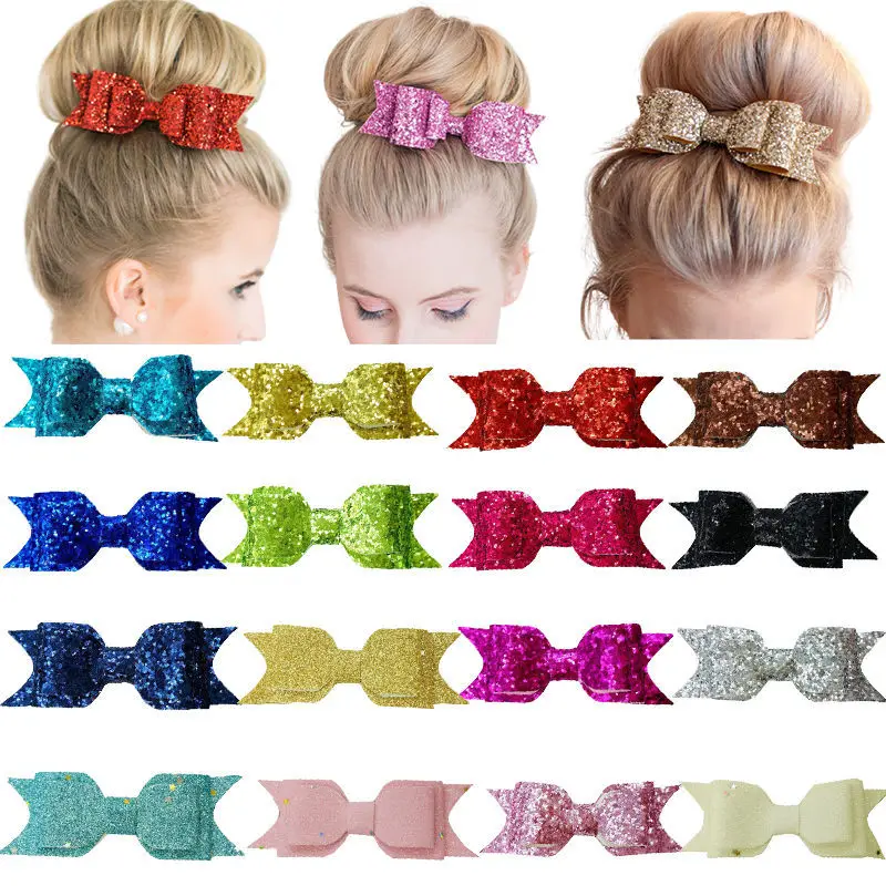 

10PCS/lot Colorful Glitter Hair Accessories Bow Knot Boutique Sequins Hairpins For Kid Girl Toddler Fashion Head Wear with Clips