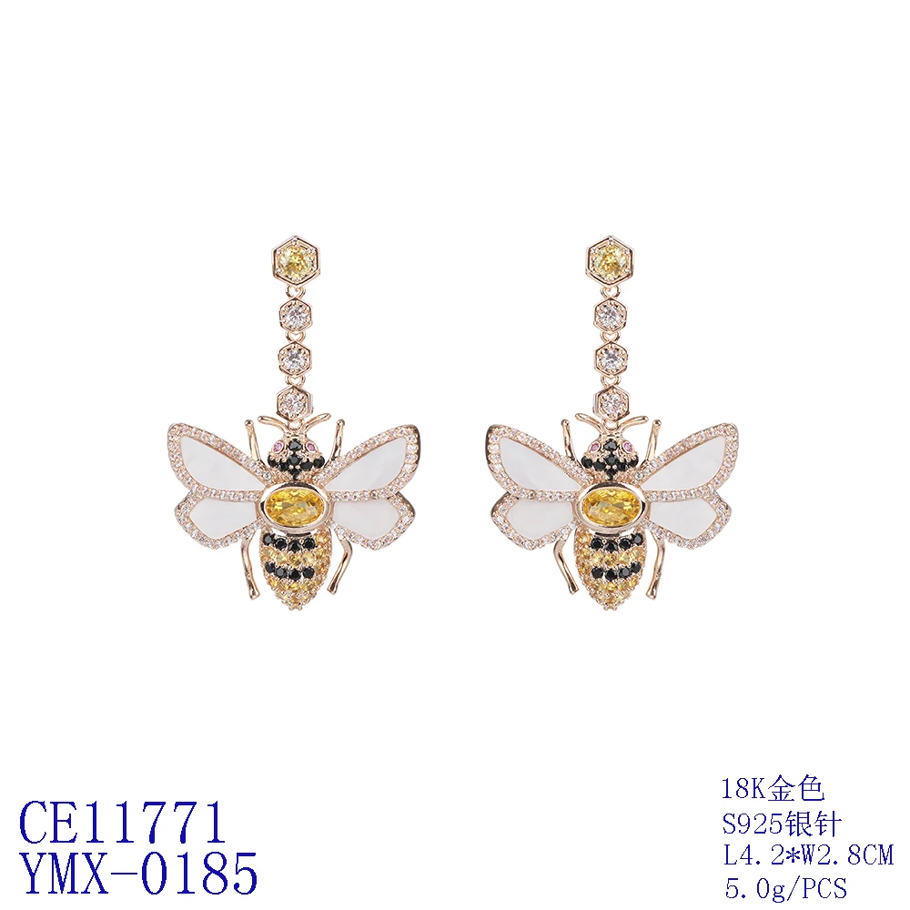 Lovely Bee Cubic Zircon Earrings for Wedding,Bug CZ Dangle Earring for Women,Girls Jewelry Accessories CE11771