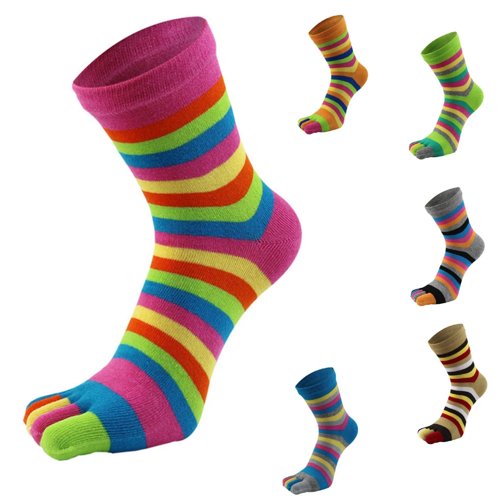 

Cotton Five Finger Short Socks For Woman Girl Solid Breathable Soft Elastic Harajuku Socks With Toes Multicolor stripes Sock