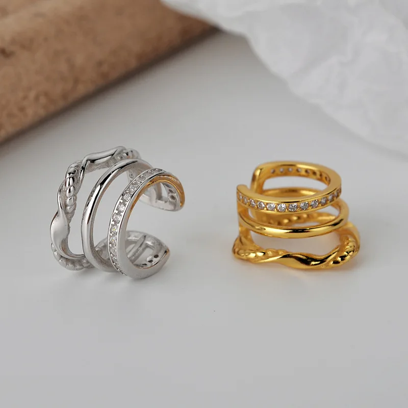 

1 шт. (без пирсинга) 100% Аутентичное серебро 925 пробы золото/белый многорядный полый циркон aaa + витые клипсы TLE1059