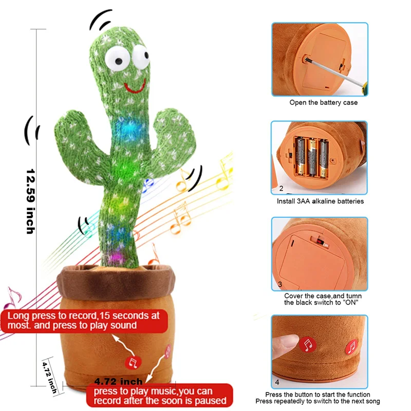 120 Song Dancing Cactus Plush Toy Speaker Talking Repeat Plush Cactu Dancer Toy Talk Plushie Stuffed Toys For Kids Gift plush toys dancing cactus toy