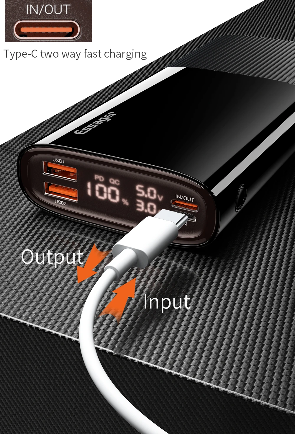 Essager Power Bank 20000mAh USB Type C PD QC 3.0 Powerbank Portable External Battery Pack Charger For Xiaomi 20000 mAh Poverbank type c power bank