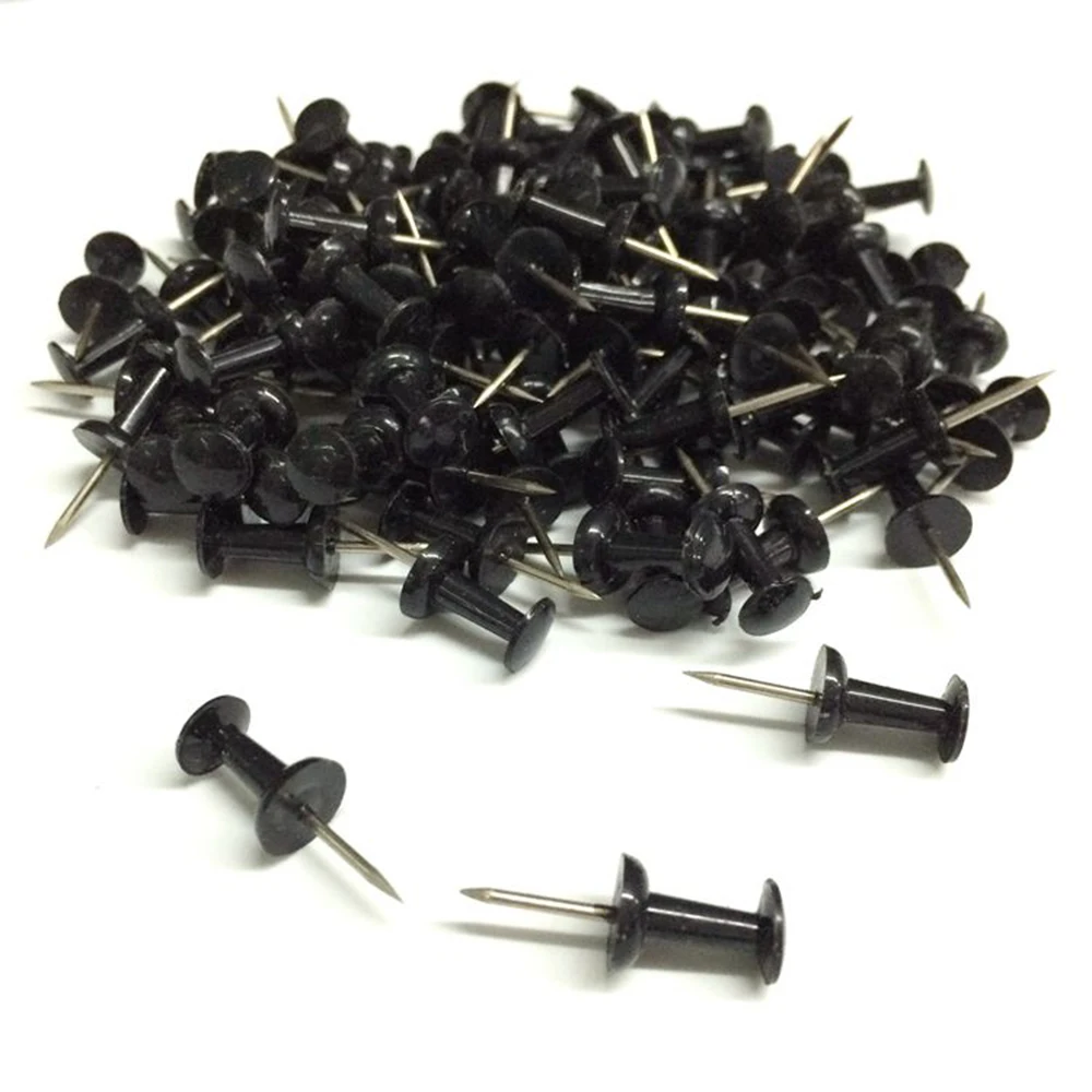 100pcs  Plastic black push pins office binding Cork Board Safety Colored pin big head needle pins