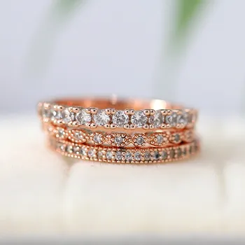 

Gift Ring Bridal Set Ring 3pcs Wedding Ring Set Brilliant CZ Diamond Ring Half Eternity Colorless CZ Wedding Band gold plated