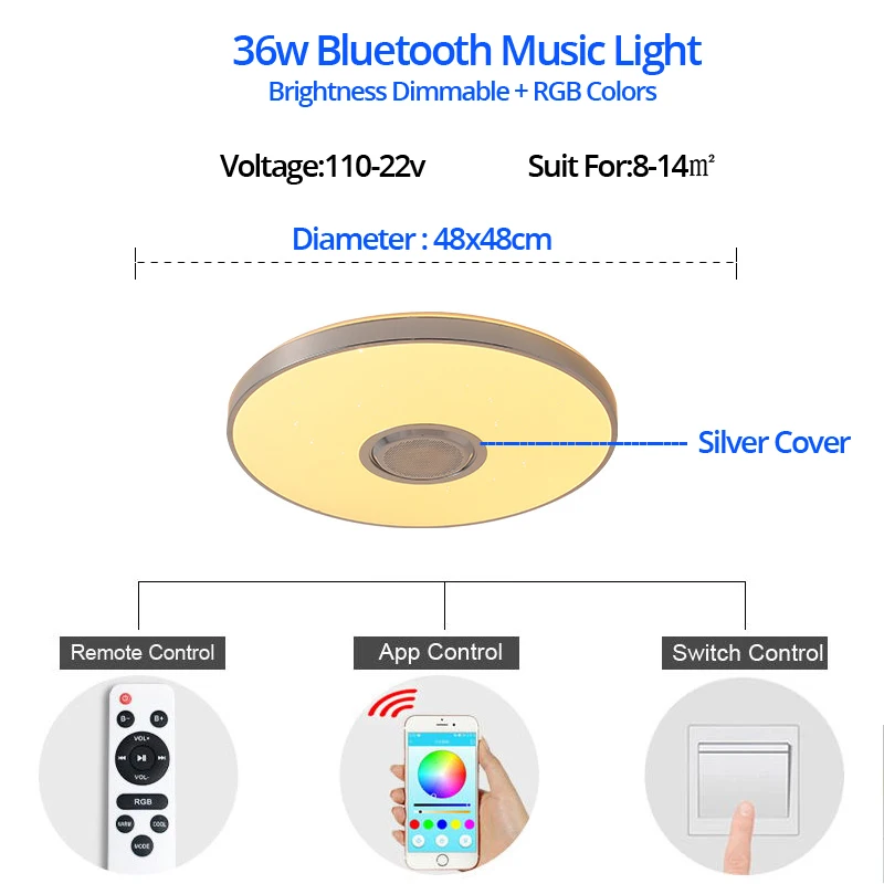 Музыкальный светодиодный потолочный светильник s RGB с приложением и пультом дистанционного управления, потолочный светильник для спальни 25 Вт 36 Вт 52 Вт, светильник для гостиной, lampara de techo - Цвет корпуса: RGB 36w