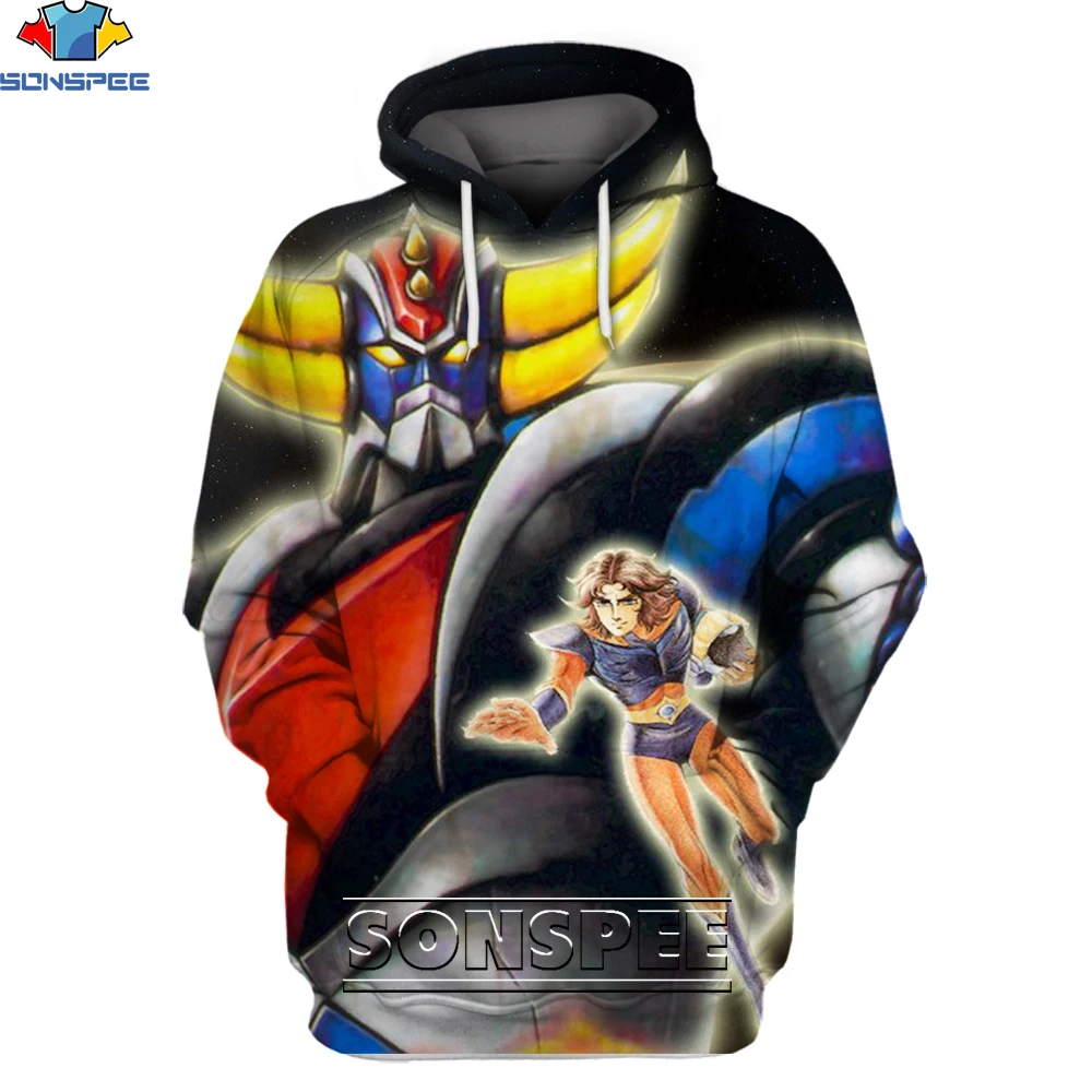 

SONSPEE Vintage Anime Goldorak Hoodie 3D Printing Men Women Retro Classic Nostalgia Punk Robot Man Oversize Pullover Hoodies Kid