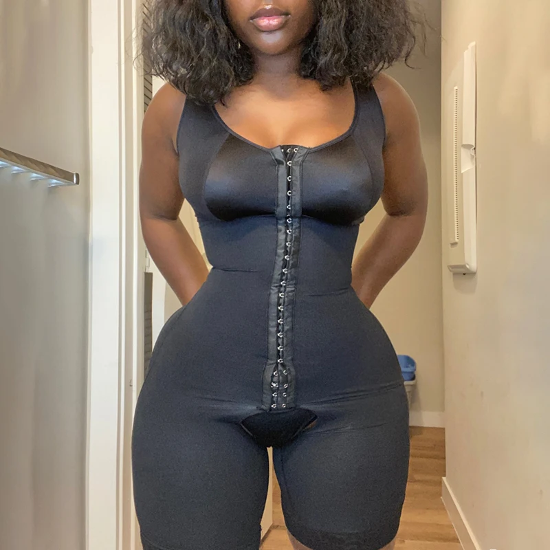 Women Shapewear Abdomen Lace Bodysuit High Compression Fajas Adjustable Hook And Eye Open Crotch Push Up Buttock