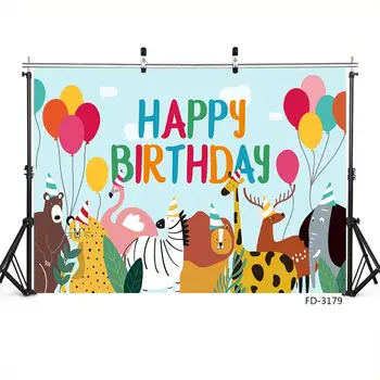 

Happy Birthday Banner Animal Background Decor For Baby Shower Children Birthday Portrait Photography Backdrop Photo Studio Props