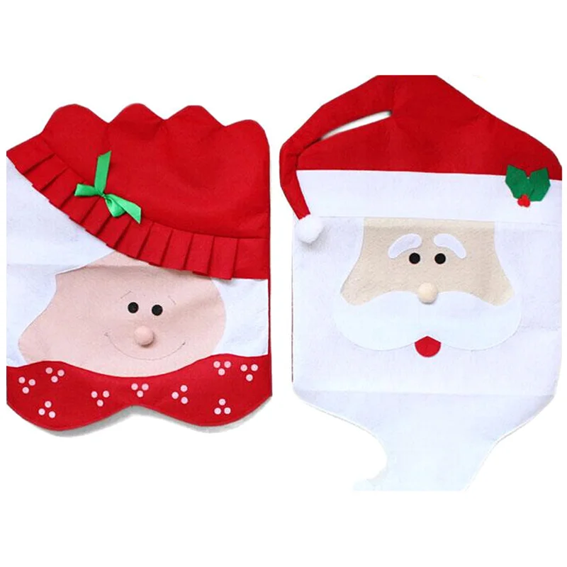 2Pcs/Set Xmas Mr and Mrs Santa Claus Kitchen Dining Dinner Table Chair Back Cover Christmas Decorations for Home