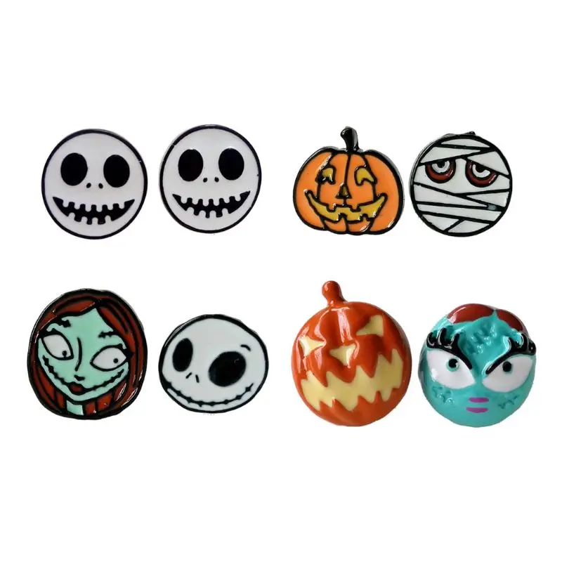 

Jack O Lantern Halloween Jewelry Cartoon Pumpkins Skull Enamel Stud Earrings Kid