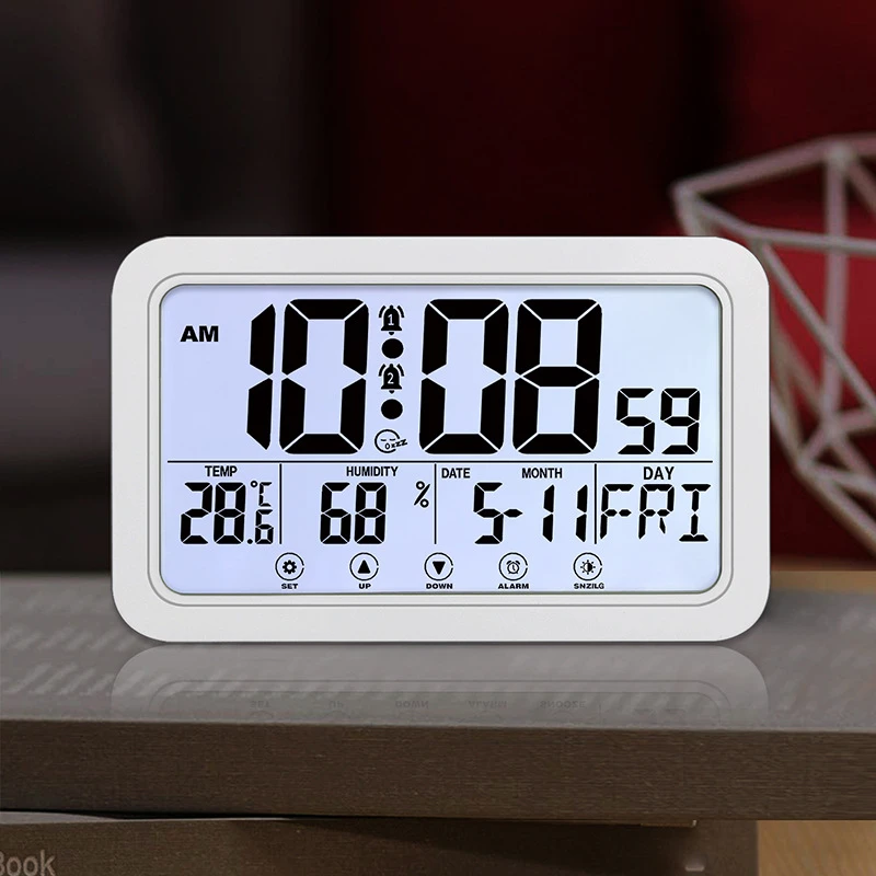 Large Number Electronic Wall Clock Temperature Humidity Display Snooze Alarm Clock Hanging/Desktop Digital Clock Battery Powered kitchen clocks