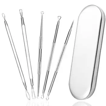 

5pcs/set Stainless Steel Pimple Acne Removal Needle Blackhead Remover Kit Blemish Comedone Extractor Remover Tool with Mirror