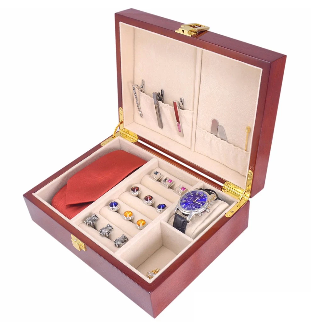 Роскошные мужские ювелирные часы коробка деревянные Запонки чехол кольцо дисплей хранения
