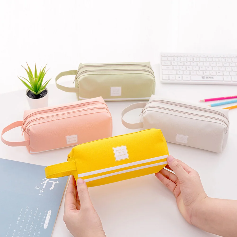 

Simple Versatile Double-layer Pencil Case Large Capacity Handle Zipper Oxford Cloth Stationery SP99