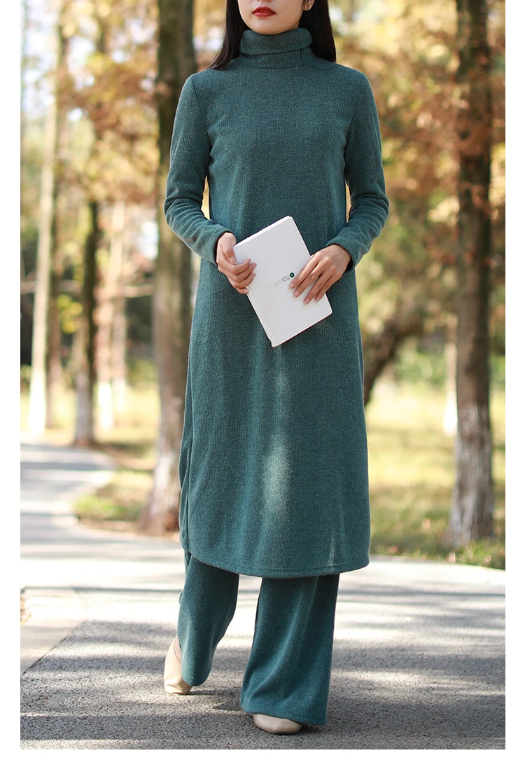 LZJN 2019 Autumn Winter Full Sleeve Women Knitted Turtleneck Sweater Dress Mid-length Female Knit bottoming Shirt Black 4 Colors (40)