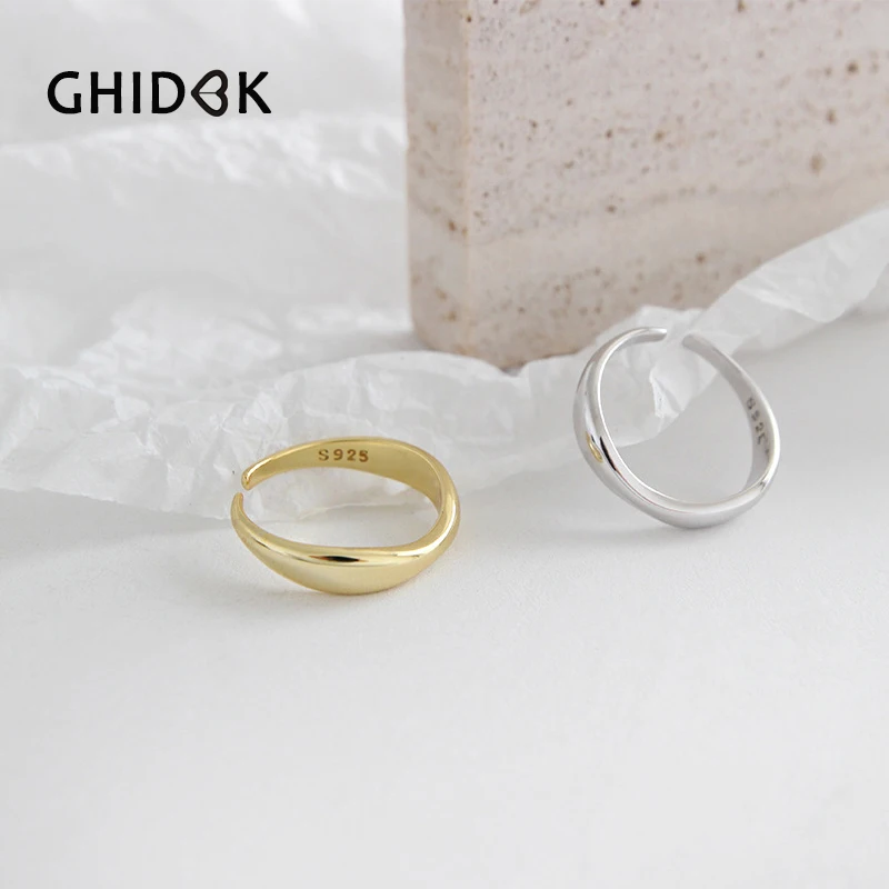 

GHIDBK Solid Gold Wave Rings in 925 Sterling Silver Dainty Minimalist Thin Wire Plain Ring Handmade Simple Silver Stack Ring