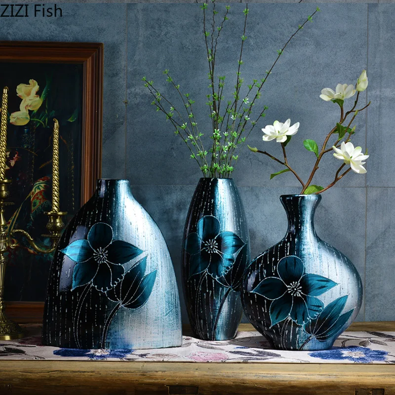 Gradiente vasos de cerâmica para flores ornamentos de mesa padrão flor  grande piso vaso inserção flor do vintage decoração para casa|Vasos| -  AliExpress