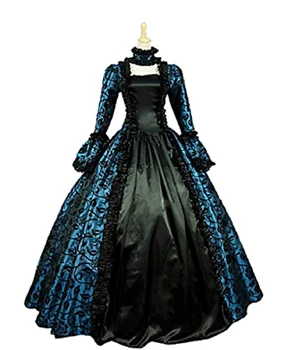blue and black Лидер продаж, викторианское готическое грузинское платье для Хэллоуина, платье для бала-маскарада, одежда для восстановления - Цвет: blue and black