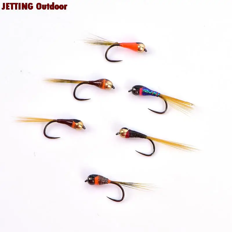 6PCS #14 Tungsten Jig Perdigon Nymph Fly Rainbow Brown Trout Artificial Fishing Lures Fast Sinking Brassbeads For | Спорт и