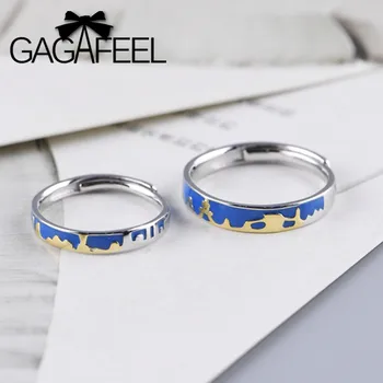 

GAGAFEEL S925 Sterling Silver Rings Fashion Simple Couple Rings Charming Enameling Open Ring Female Lovers Jewelry