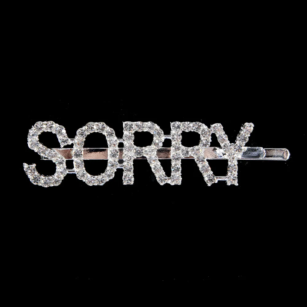 sorry 1 шт. блестящие заколки для волос с буквами, хрустальные стразы, слово, женская заколка для волос, Стайлинг, заколка для волос с алмазным боссом, Шпилька для волос с горным хрусталем - Цвет: sorry