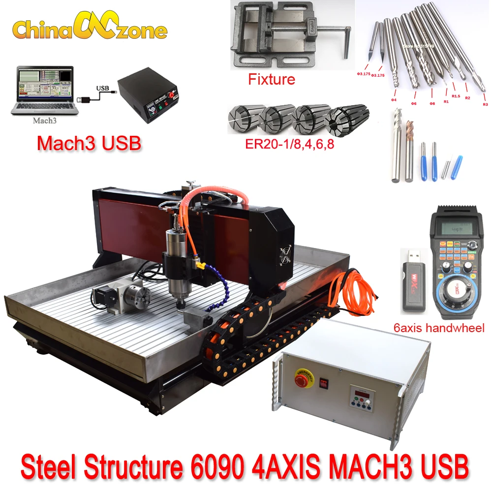 Для металла CNC 6090 Mach3 USB фрезерный станок с ЧПУ для резьбы гравировки кВт водяной