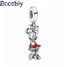 Boosbiy, 2 шт., Милая Красная эмалированная подвеска в горошек с Минни, подвески в форме платья, браслеты и ожерелья Pandora для женщин, Детские аксессуары