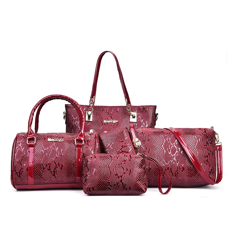 

2018 New Style European And American Minimalist Shoulder Hand 6-piece Bags WOMEN'S Bag Embossed Snakeskin WOMEN'S Bag