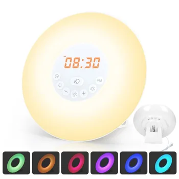 

Creative Sunrise Wake-up Light(alarm Clock) Sunset Hypnosis Music Light Colorful Light Home LED Night Light with FM