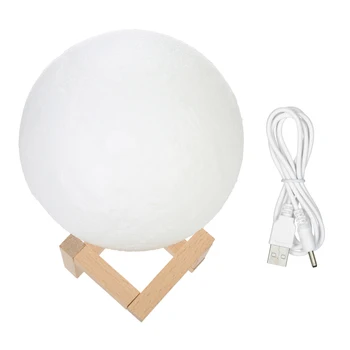 

New 9/10/12/14/15/18cm Diameter PLA USB Rechargeable Lamp Bedroom 3D Printing Moon 3-Colors Touch Sensor Light with Wooden Stand