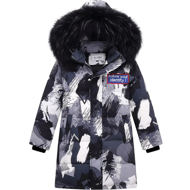 

Winter Kids Girls Children Clothing Boys Long Duck Silver Down Jackets Clothes Faux Fur Coat Snowsuit Outerwear Infant Overcoat