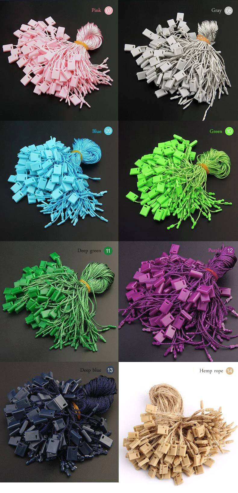 100 Pcs 18cm DIY Clothes Tag Clothing Wire Rope Single-Hand Rope Hanging Plastic Beads Square Tags Labels Polyester Cord