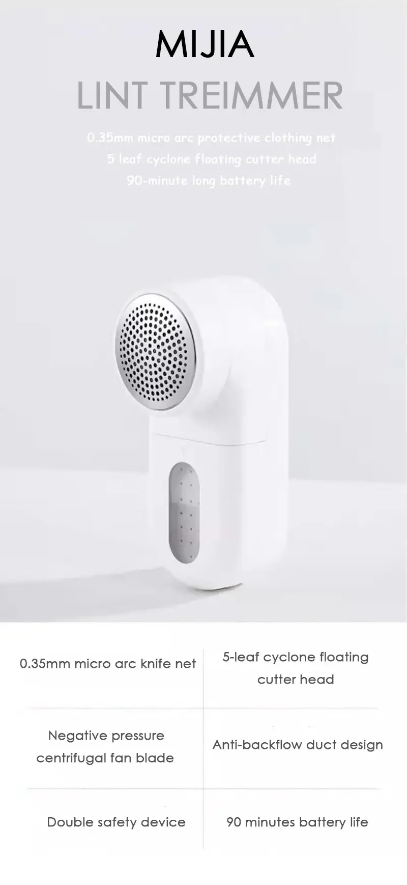 Xiaomi Mijia 90-Minute Working Efficient Cleaning Lint Remover Trimmer 0.35mm Micro Arc Knife Net 5-leaf Cyclone Floating Cutter