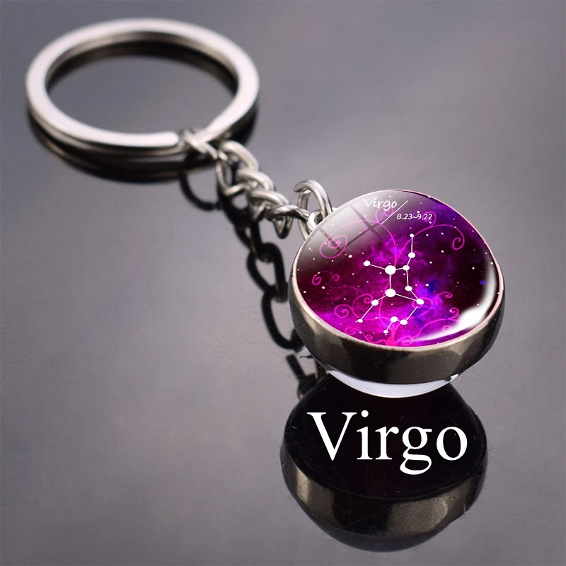 Virgo Брелок для ключей «Созвездие» знаков зодиака изображение Стекло мяч брелки Двусторонняя Стекло брелок с кабошоном подарки на день рождения, Прямая поставка - Цвет: Virgo