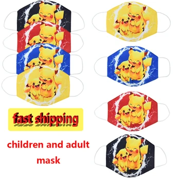 

4PCS Pokemon Protective Pikachu Mask Dustproof Breathable Haze-Resistant Mask adult Children's Cartoon Printed Mask Cotton Gifts