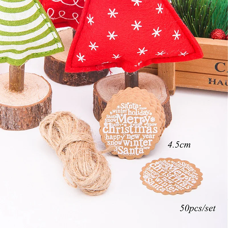 Lychee Life 25Pcs Christmas Series Kraft Paper Tags DIY Crafts Hang Tag With Rope Christmas Party Labels Gift Wrapping Supplies