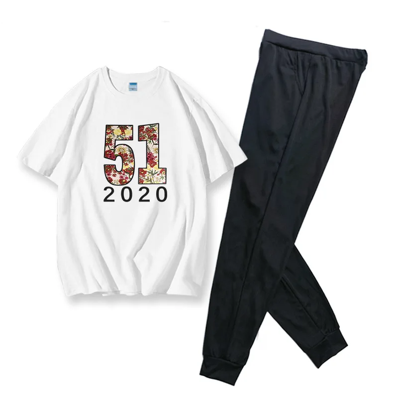 

Womens Tracksuit Set 2020 Short Sleeve Numerals Tshirt and Ankle Harem Pants Sportwear Suit Summer Female 2 Piece Set Outfits