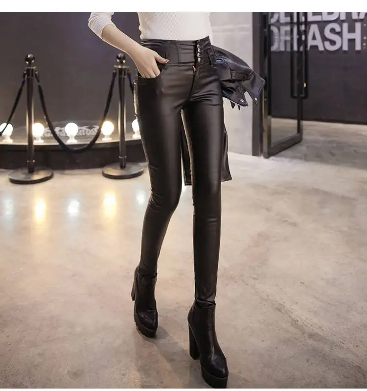 Высокие уличные женские брюки, зимние женские брюки для офиса, плотные теплые узкие брюки с высокой талией, черные брюки размера плюс 6538 50