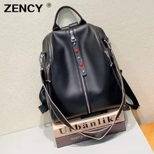

ZENCY 2022 NEW Excellent HOT 100% Genuine Leather Women's Backpacks First Layer Cowhide Large Capacity School Book Backpack Bags