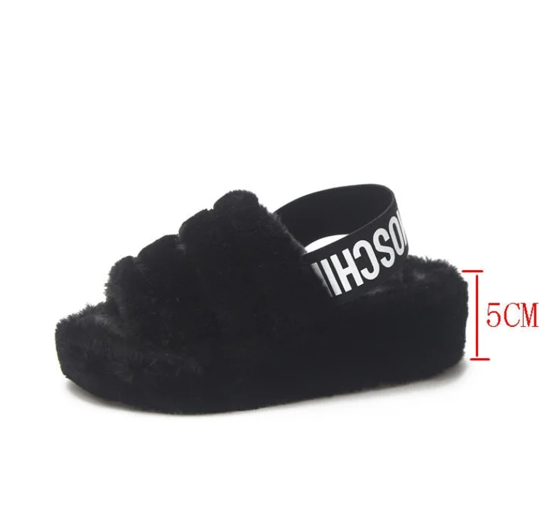 

20120 New Women's Real Fox Fur Sandals Lady Fluffy Slides Casual Furry Flip Flops Woolen Plush Slippers Platform Shoes