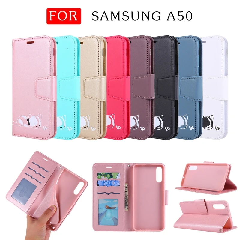 

Solid Color Cat Phone Case For Etui Samsung Galaxy A10 A20 A30 A40 A50 A70 S9 S10 J4 J6 Plus A7 A6 J4 J6 2018 Wallet Book Cover